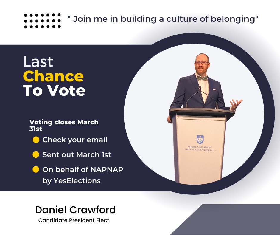 DrDCrawford's tweet photo. It was so great to see so many of you in Dallas last week at the NAPNAP conference! Only a few more days to vote in the election. Please be sure to vote and share this with your network! https://t.co/0FJGoJmtTN