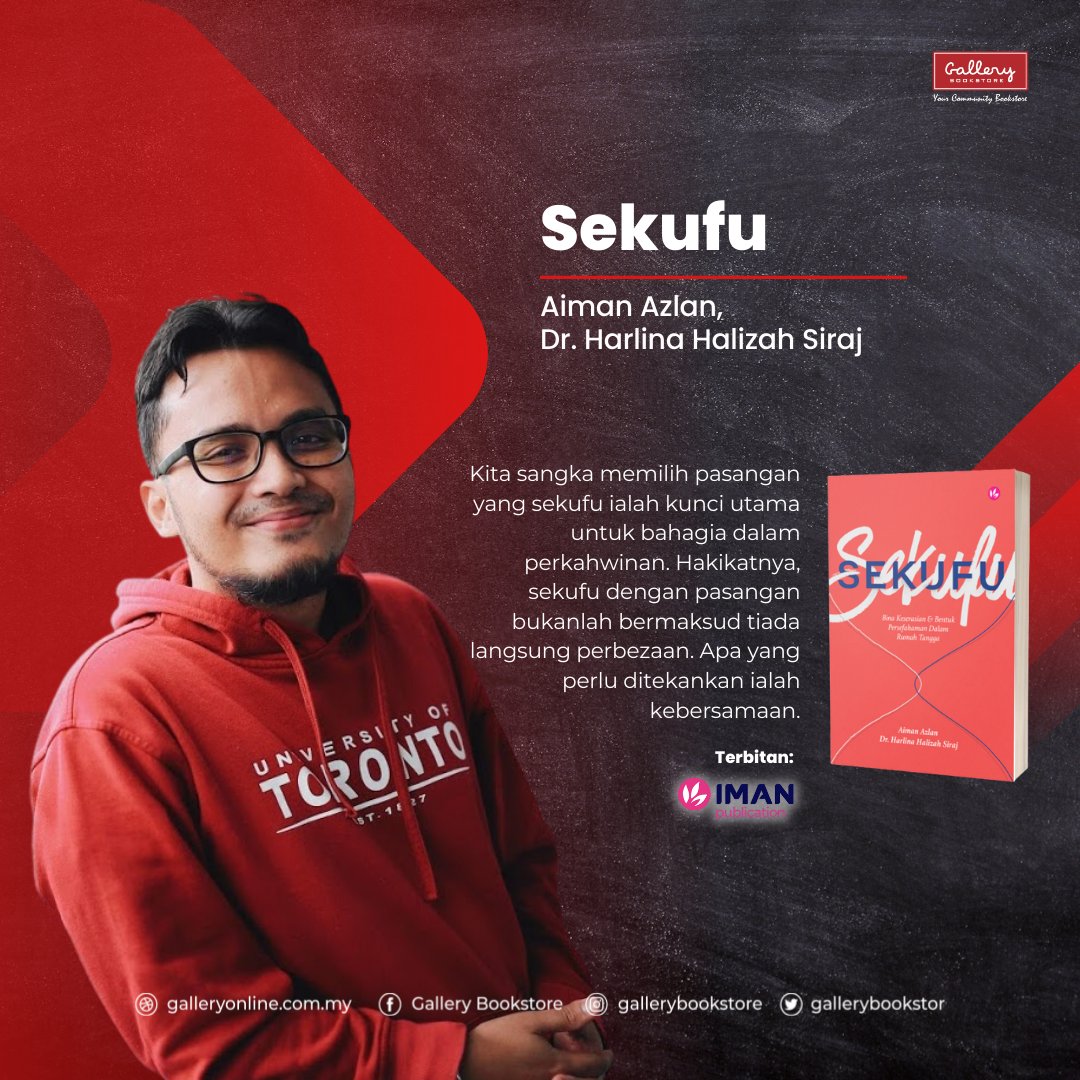 Ramai orang mengimpikan perkahwinan yang bahagia &amp; sempurna - setia sehingga hujung nyawa. Melalui buku ini, Aiman Azlan &amp; Dr Harlina menghuraikan punca permasalahan yg sering terjadi dlm rumah tangga berserta solusi.

--> bit.ly/GalleryBooksto…

<a href="/aimanazlan90/">Aiman Azlan | Taaruf Coach</a> <a href="/HarlinaHalizah/">Harlina Halizah</a>