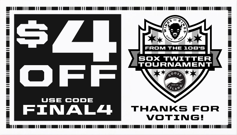 fromthe108's tweet photo. As our "Thanks!" for voting in the #108Tourney we're giving you $4 OFF any order in our merch shop.  Just use code FINAL4 at check out.  Code is good till 4/1 at MIDNIGHT. 

Go here --> https://t.co/xx6mnMJw9C https://t.co/aSdQjy1vPs
