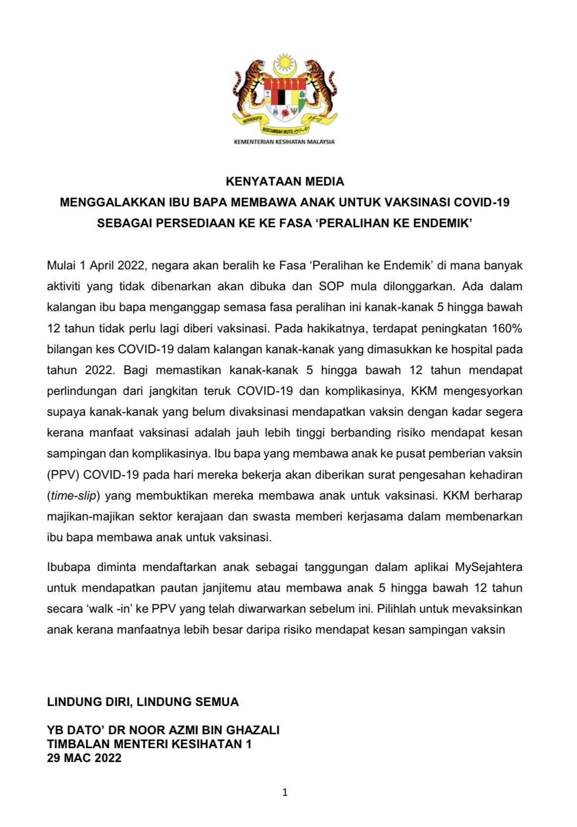 Kkmalaysia On Twitter Kenyataan Media Kementerian Kesihatan Malaysia Menggalakkan Ibu Bapa Membawa Anak Untuk Vaksinasi Covid 19 Sebagai Persediaan Ke Ke Fasa Peralihan Ke Endemik Https T Co Ociri0mimc Twitter