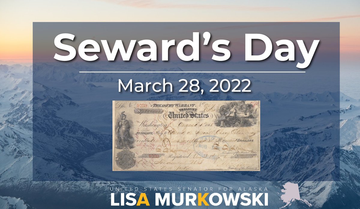 lisamurkowski's tweet photo. Happy #SewardsDay! Today we commemorate the signing of the Alaska Purchase Treaty of 1867. At the time, our state was purchased for $7.2 million—or just about 2¢ an acre—the deal of the century! https://t.co/CtveP2BRZq