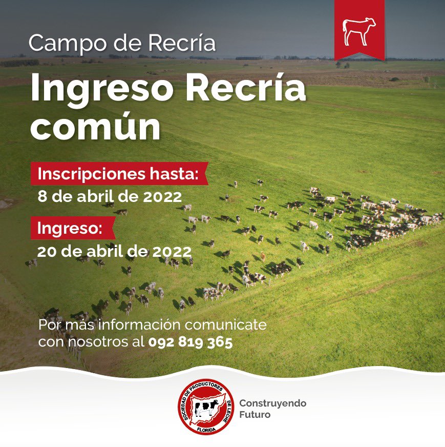 _splf's tweet photo. ⚠️El próximo viernes 8 de abril cierran las inscripciones para ingreso a Campo de Recría Tradicional.

ℹ️ Informate a través del 📞 092 819 365.

#splf #ConstruyendoFuturo #campoderecria #recríatradicional #llamadoaingreso #inscripciones https://t.co/1nti4nJzFO