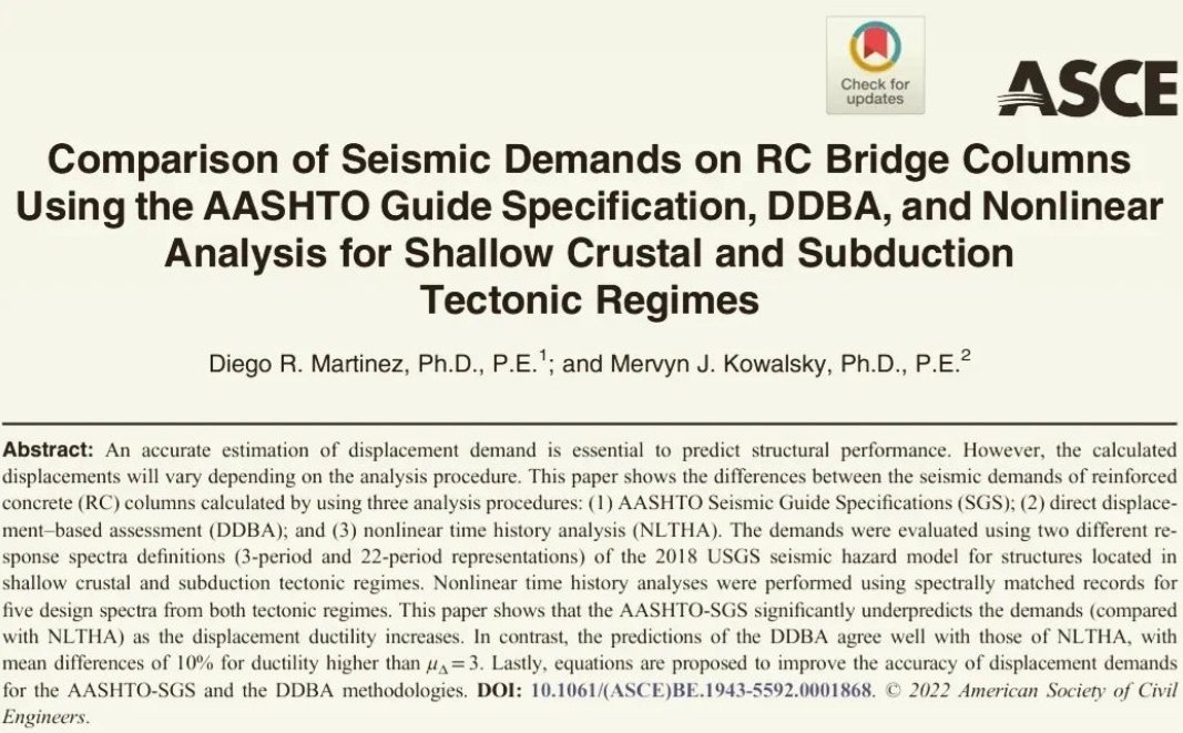 MJKowalsky's tweet photo. Congratulations to Diego Martinez as his first paper appeared today online @ASCEpublishing journal of Bridge Engineering. His work will help bridge engineers more accurately calculate seismic displacement demands. I know he is happy, given all the hard work to get to this point! https://t.co/H6InGhtNHN