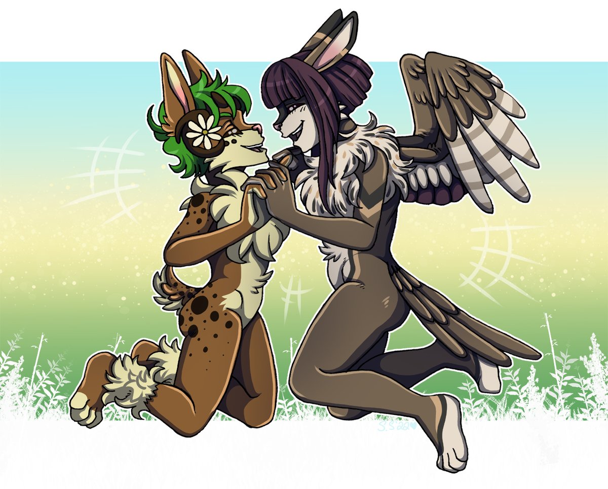 misspr0npieartz's tweet photo. 🐰New Fren!🐰

I've had this picture in wip for a long time.
Finally decided to finish it!
Ivy with her new friend, Dahlia :)

#OC #originalcharacter #originalart #Folklore #Jackalope #Skvader #anthroart https://t.co/DPCD5hBLpr