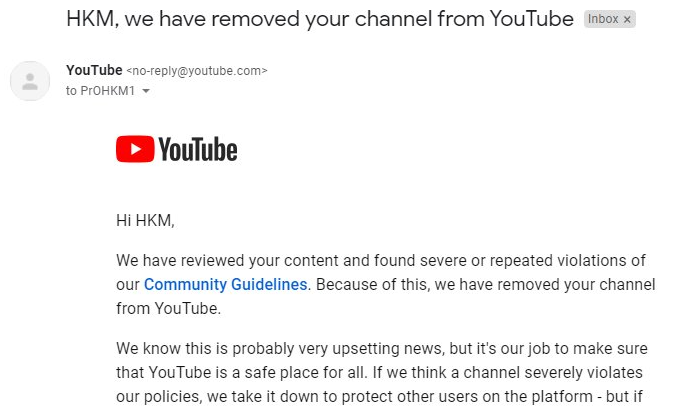 codeHKM's tweet photo. My channel was hacked by a crypto virus, and shortly after I deleted the stream were live with, and changed the channel name and profile picture back to the original, YouTube removed my account. Please tag 
@TeamYouTube and help me get my account back 💔 https://t.co/KUptztRXaR