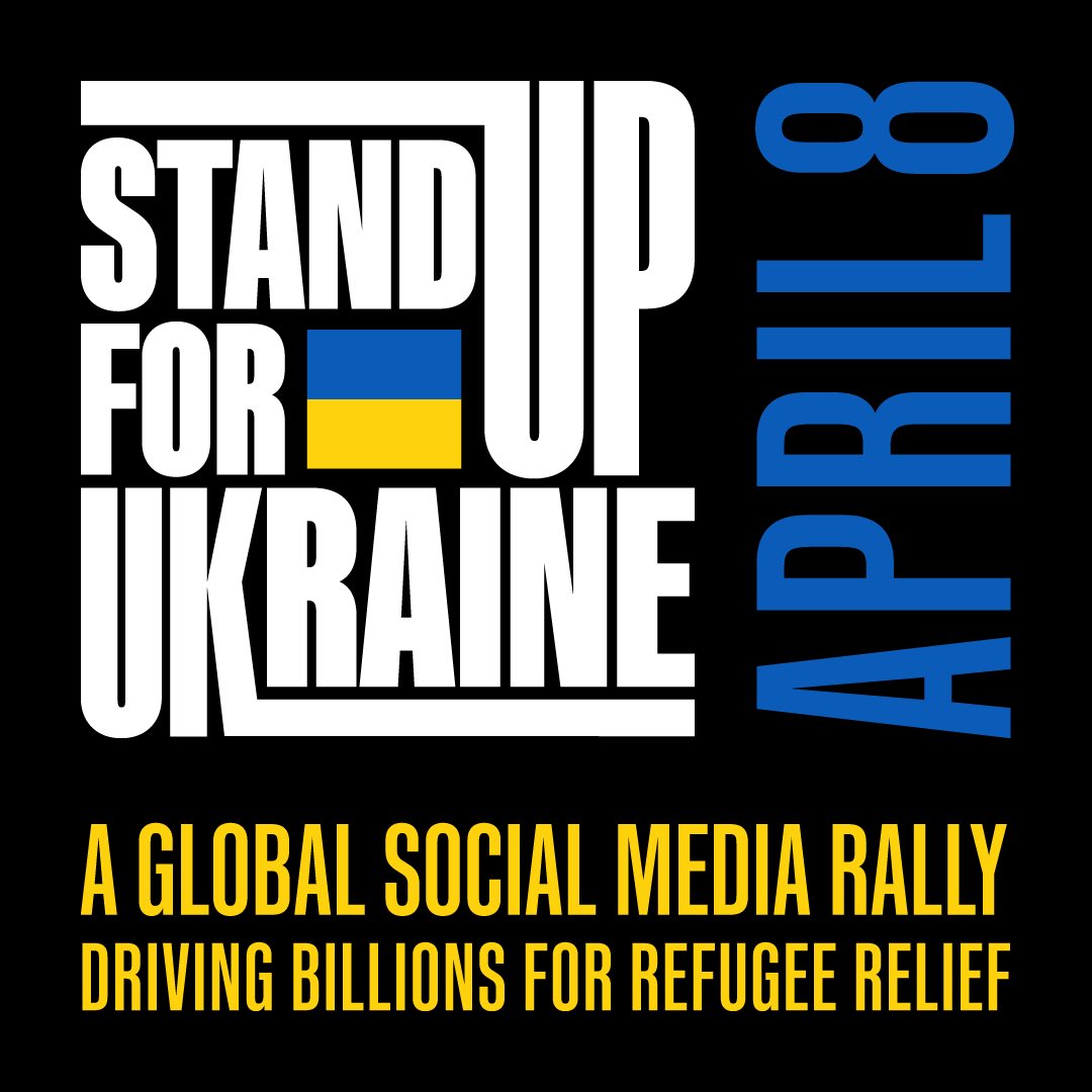 @GlblCtzn just announced #StandUpForUkraine, a campaign for urgent humanitarian aid, w/ a Social Media Rally on 4/8 + a pledging summit hosted by @vonderleyen & @JustinTrudeau on 4/9. Call on world leaders to pledge billions to help millions of refugees: ForUkraine.com
