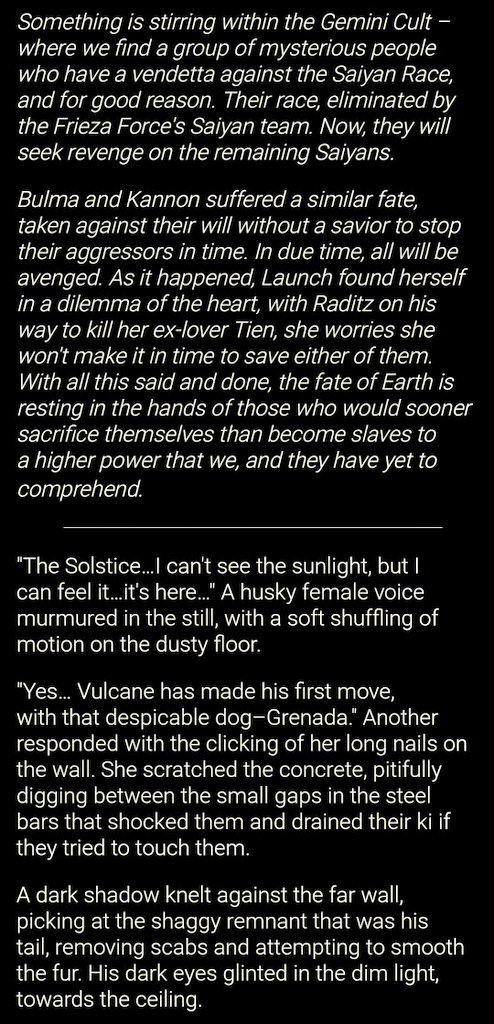 Royal_BlueRoses's tweet photo. Gemini Saga Eclipse - Chapter 13 - Unfetter The Binded Mind https://t.co/Q9bv14Eabl
#DragonBall #Launchdb #Tien #Raditz #dbz #oozaru #OC https://t.co/BgKqxjlMFN