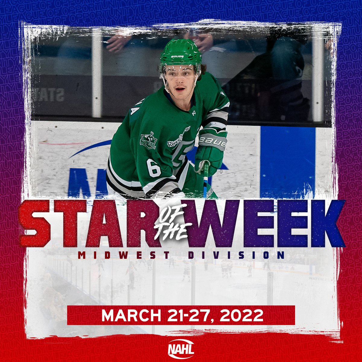 NAHLHockey's tweet photo. #NAHL @BauerHockey Midwest Division Star of the Week for March 21-27, 2022: Spencer Bellina, Defenseman, @ChippewaSteel https://t.co/b4MjYcfa3b https://t.co/MAwvJ7JJNF