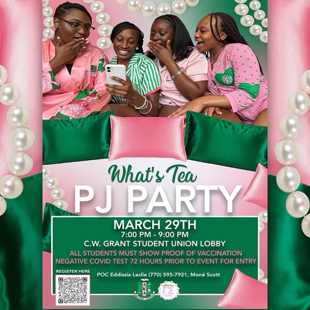 Come out tomorrow night for a night full of laughs and great conversations at the PJ Party ! Feel free to come in your pajamas and bring blankets.💗 

Remember to bring proof of vaccination and a negative Covid test 72 hours prior to the event. 
#skeeweek #aka1908💖💚