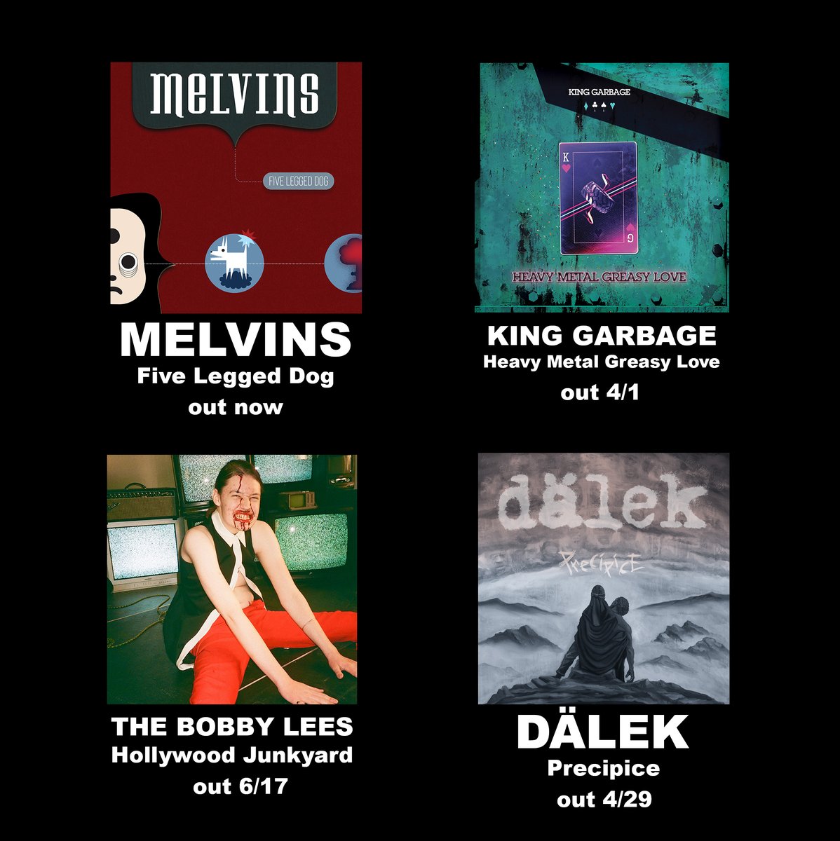 IpecacRec's tweet photo. Our Spring is looking pretty pretty pretty good.
#Melvins
#KingGarbage
#Dälek
#TheBobbyLees https://t.co/IsDvg6bnfW