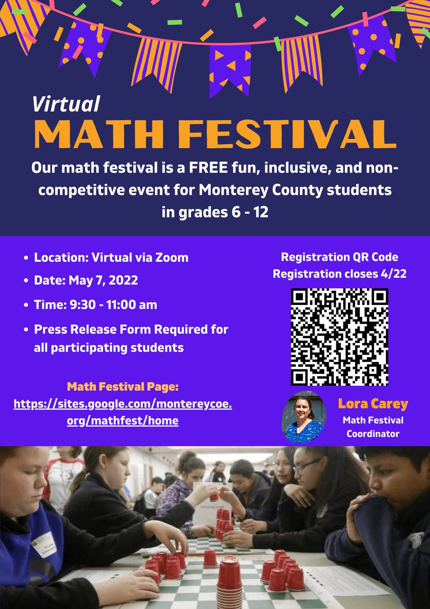 TeacherLora's tweet photo. We are getting ready for the @MCOE_Now Math Festival! Teachers register your students for a stupendous Saturday exploring math and connecting with other 6th-12th graders! #mathfestival @theJRMF #iteachmath   https://t.co/gBh2Tm2jb9 https://t.co/wZxgELKjk4
