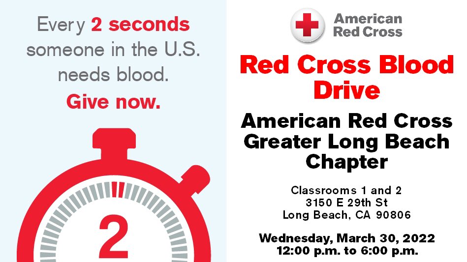 DianaBioMed's tweet photo. Join our Long Beach Chapter Red Cross Blood Drive this Weds. 3/30 for one of our final events for #RedCrossMonth Sign up @ https://t.co/pGt5E4poBh and enter sponsor code ARCLB @RedCrossLA @LongBeachCity @LongBeachMayor @LongBeachRotary https://t.co/2OmPAppzZ8