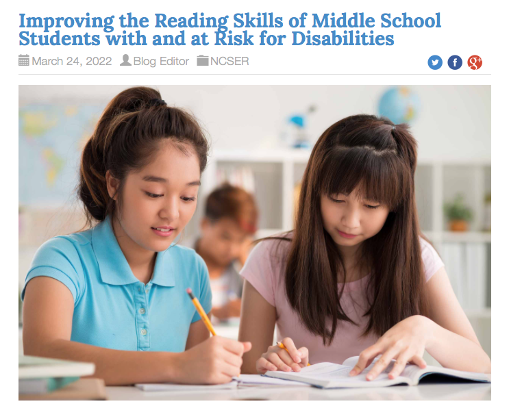 Check out this blog post from <a href="/IESResearch/">IES Research</a> featuring the work of several MCPER researchers (Drs. Sharon Vaughn, Leticia Martinez, and <a href="/SwansonPhD/">Elizabeth Swanson</a>) focused on adolescent literacy and the PACT (Promoting Adolescents' Comprehension of Text) project!  tinyurl.com/2p8zu3a9