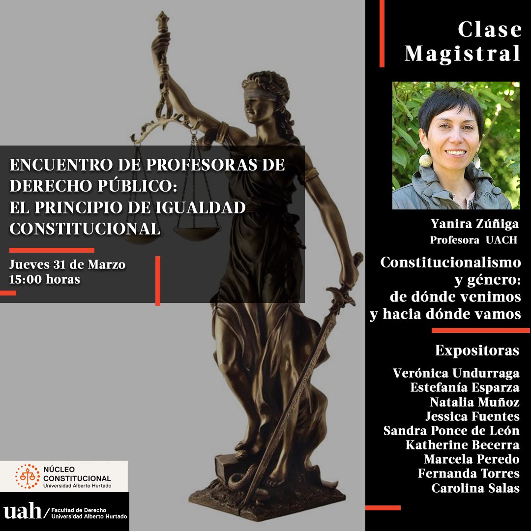 Pronto 🏃‍♀️las profesoras de D. Público nos reencontraremos en nuestra décima versión de los seminarios del área 🥳🙃

Contaremos con notables expositoras 🙋🏼‍♀️🙋🏻‍♀️ y con la charla magistral de <a href="/YZunigaAnazco/">Yanira Zúñiga Añazco</a> 

Honrados de ser anfitriones en <a href="/derechouah/">Facultad de Derecho UAH</a> 🤩 🤩🤩

#NucleoConstitucionalUAH