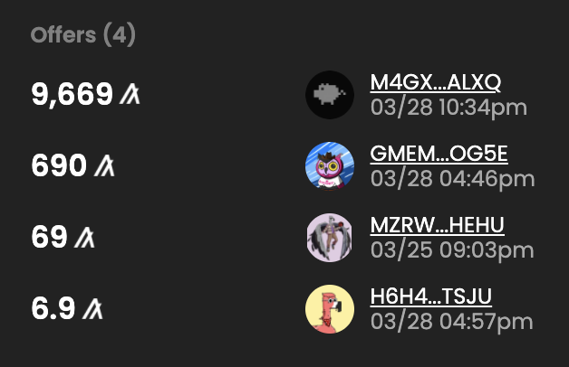ALGOxNFT's tweet image. 🤠 Offer Watch 🦎

Will the seller accept? 👀👀👀

Al Goanna 091

9,669A

The crowd is anxiously awaiting for an #AcceptanceSpeech

#OfferWatch #Algorand #AlgoNFT #BlueChipNFT #NFT #DealOrNoDeal 😂 #LaughOrSlap 🖐️