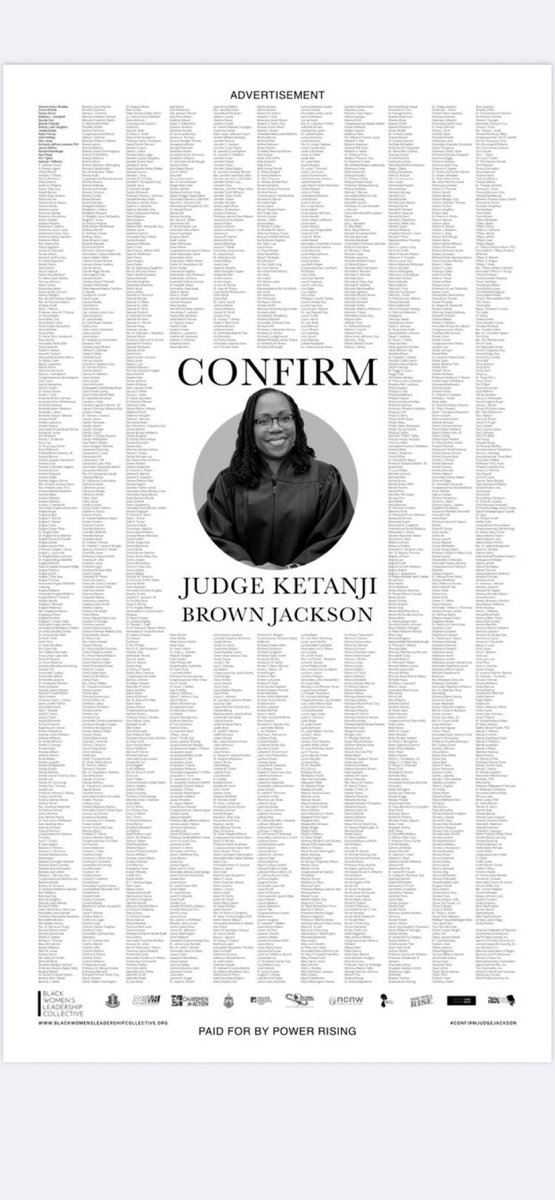 chenderson's tweet image. Very proud to have joined with other black women across the country for this ad in the @nytimes in support of the the swift confirmation of Judge Jackson! #SheWillRise #WinWithBlackWomen