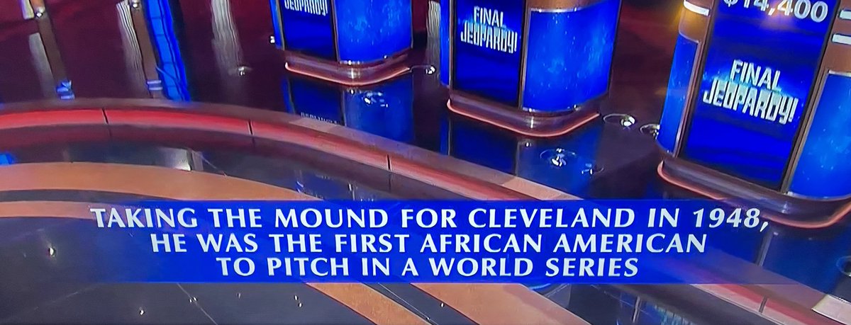 FaberLaw's tweet photo. When your client, ⁦@LuminaryGroup⁩ ‘s #SatchelPaige, is the winning question in Final Jeopardy.  ⁦@Jeopardy⁩ https://t.co/Zh9lTMiIjo