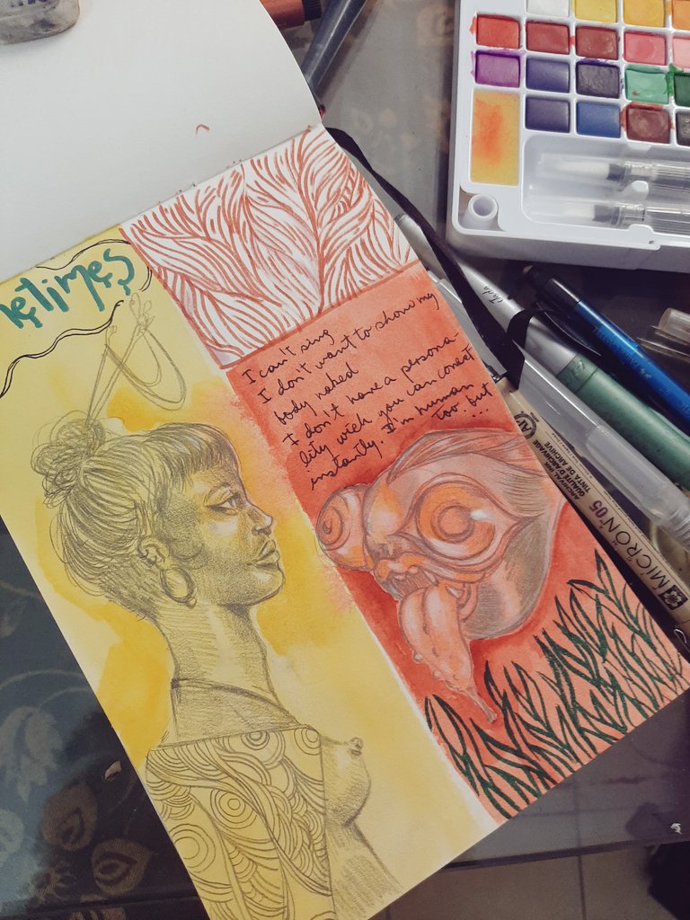 BlackLady4797's tweet photo. Added more stuffs to the stuff. Having for once a quality sketchbook just feels so rewarding.🤧🤧🤧❤
#WIP #sketchbook #DontStopDrawing https://t.co/dRJi5mSWuK