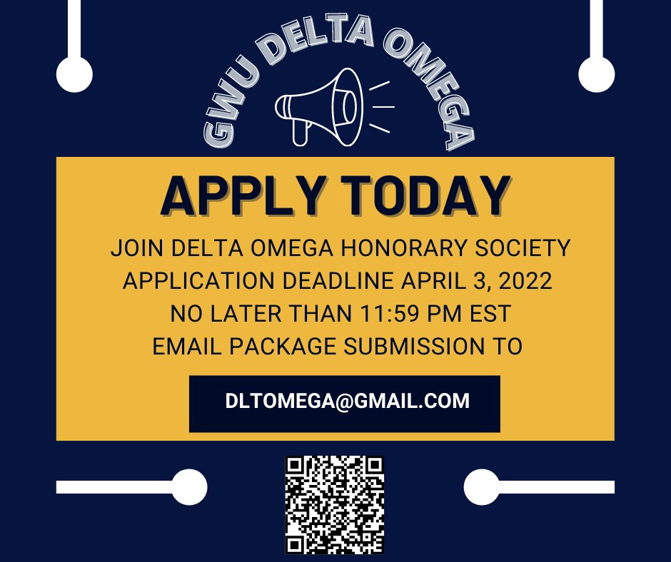 GWUDeltaOmega's tweet photo. Applications for GWU Delta Omega are open! 🎉✉️ Email us &amp; visit our website for more information - https://t.co/INM8kmXPgY
@GWpublichealth @GWAlumni @GWHPM950 @gw_ejan https://t.co/L1JL7IMplW