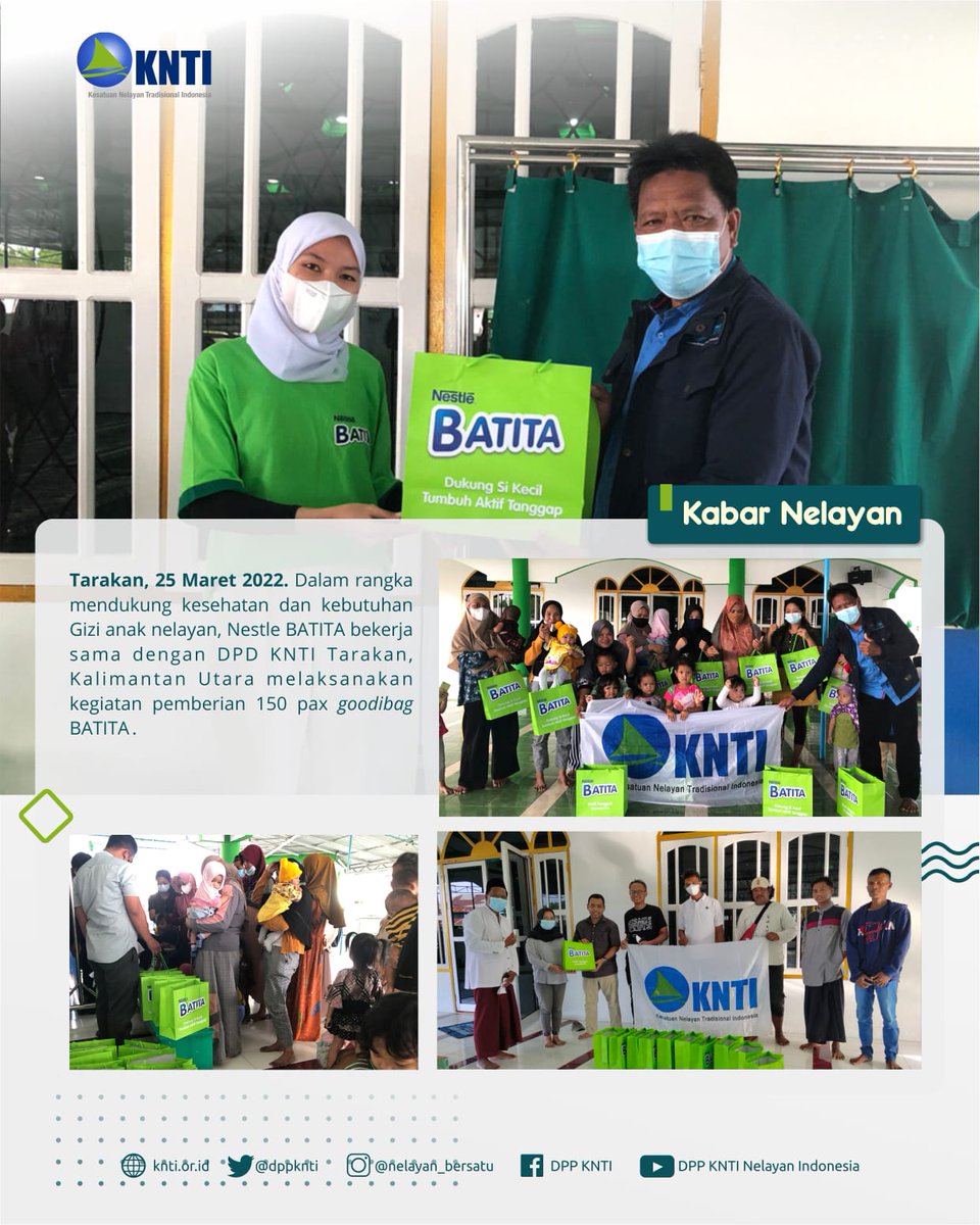 Dalam rangka mendukung kesehatan dan kebutuhan gizi anak nelayan, Nestle BATITA bekerjasama dengan DPD KNTI Tarakan, kalimantan Utara melaksanakan kegiatan pemberian 150 pax goodibag BATITA ---

#KNTI #TARAKAN #KALTARA