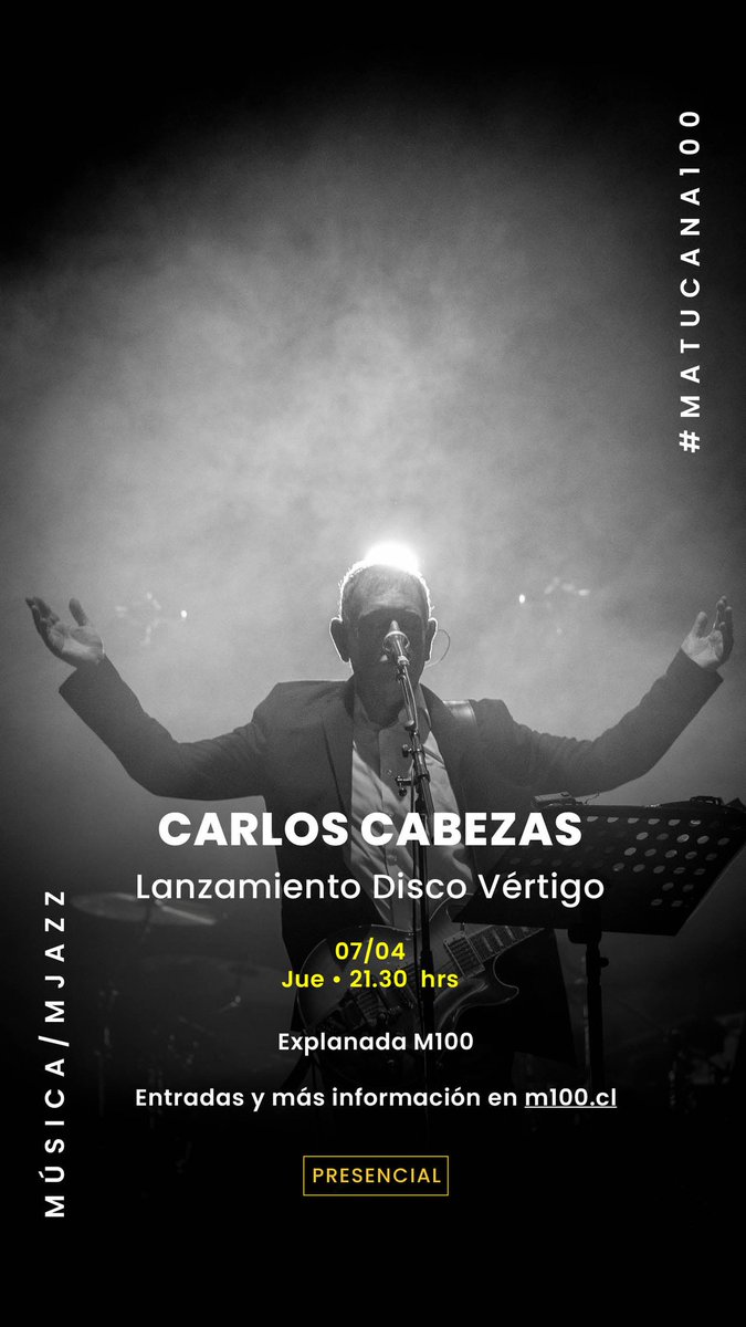Nos vemos en <a href="/Matucana100/">Matucana 100</a> la próxima semana para lanzar y celebrar el disco VÉRTIGO
ticketplus.cl/events/ciclo-m…