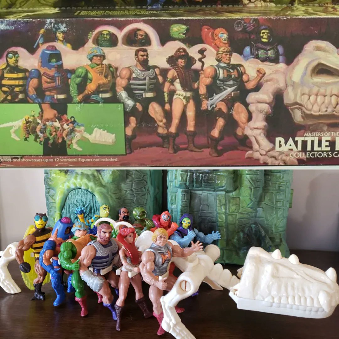 cracktasticpod's tweet photo. Did a recreation of the box art from #battlebones with the exact vintage figures. Had to pose him outside too. 😊 #motumonday #motu #thepfpn #heman #skeletor #manatarms #beastman #teela #evillyn #manefaces #kobrakhan #fisto #jitsu #buzzoff #whiplash @Mattel @MastersOfficial https://t.co/OGf3z5ATzD