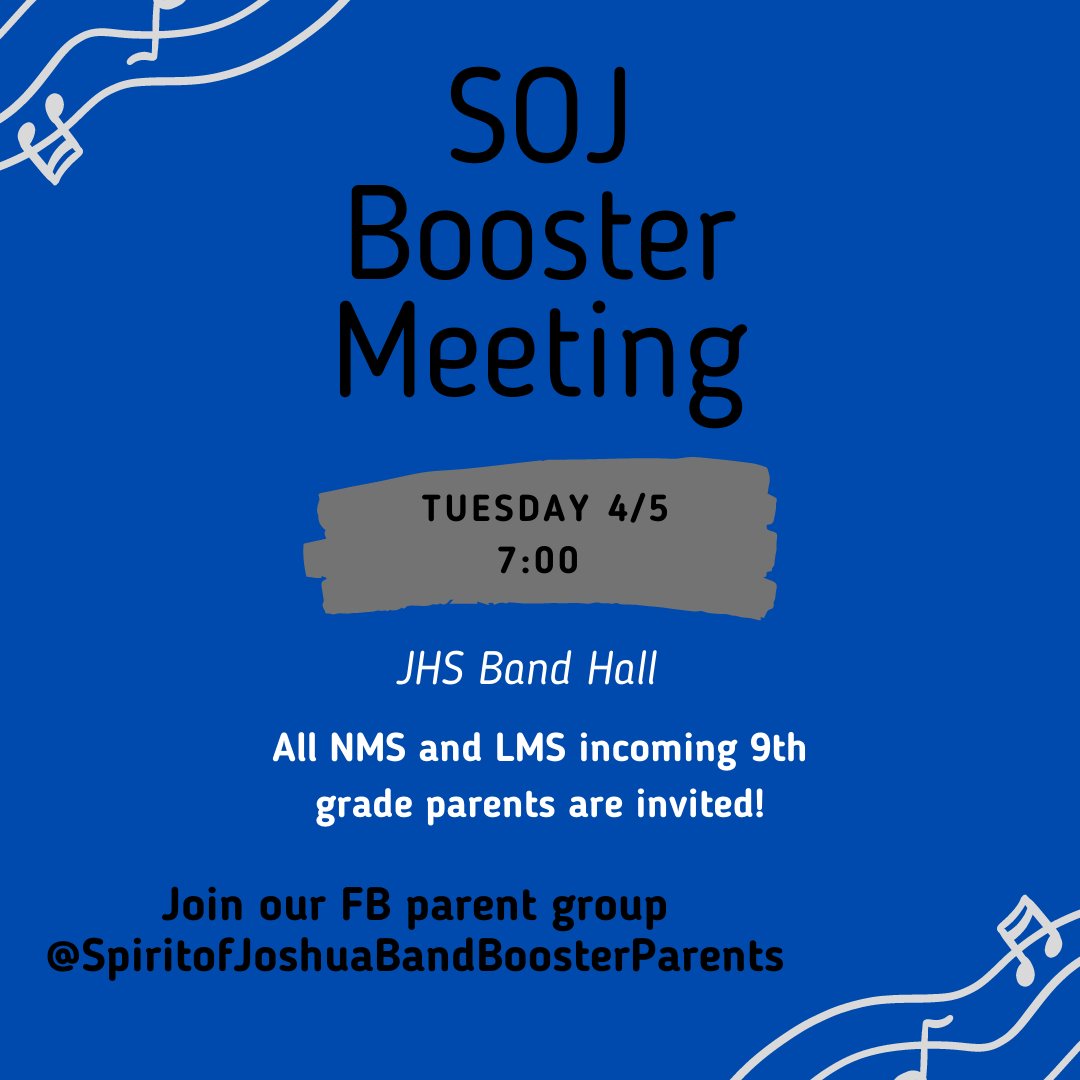 Join us in the Band Hall on Tuesday 4/5 for our April Booster meeting!
➡Dayton Trip Info
➡Disney Trip Info
➡All band parents are invited including incoming 9th graders from LMS/NMS!