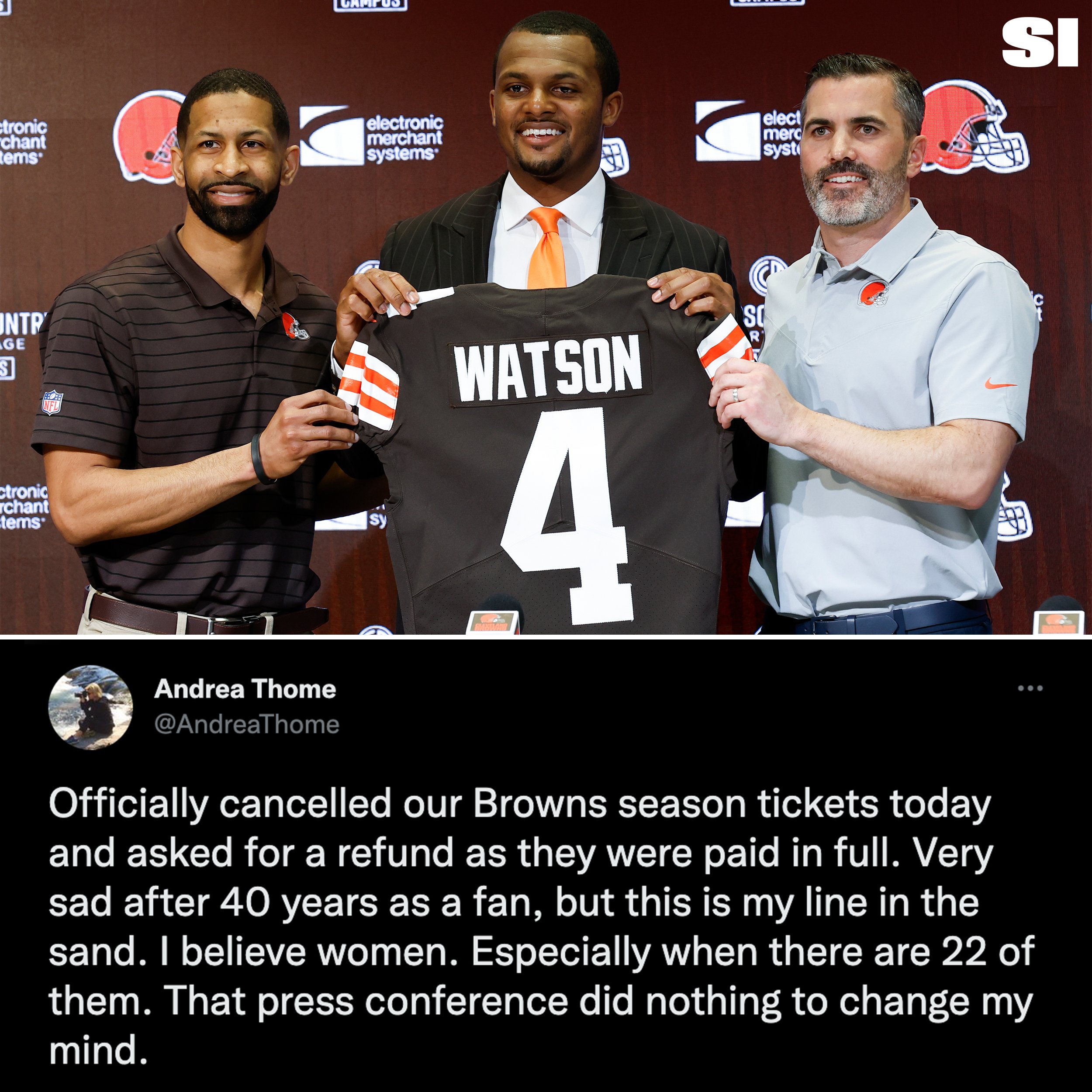 Sports Illustrated on X: Andrea Thome, the wife of Hall of Fame former  Cleveland baseball player Jim Thome, announced that her family canceled  their season tickets for Browns games Friday after the