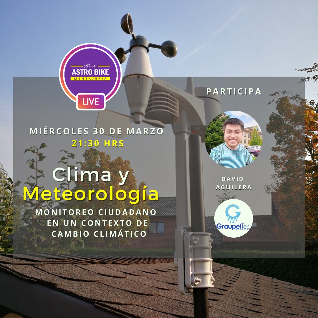 astrobikecl's tweet photo. 🎦Astrolive: Clima y Meteorología 🌦️🌡️

Nuevo live de instagram en el marco del #DiaMundialDelClima 

Conversaremos con David Aguilera, geofísico y uno de l@s fundadores de Graupeltec. Analizaremos los efectos del #CambioClimatico y como anticiparnos 

#bicimensajeria #astrobike https://t.co/I8BlRdJNz4