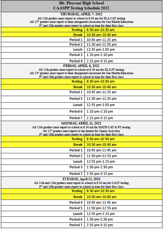MtPleasantHigh's tweet photo. Modified schedule for CAASPP and Sex Health Education https://t.co/OQX9Yw4hZD https://t.co/JD6a7VSypM