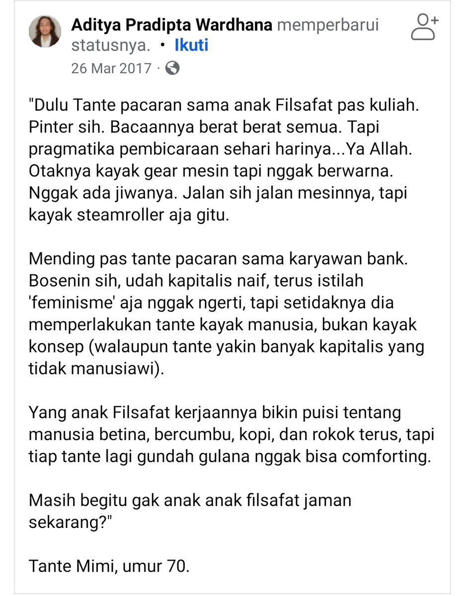 Masih kayak gitu gak sih anak Filsafat?