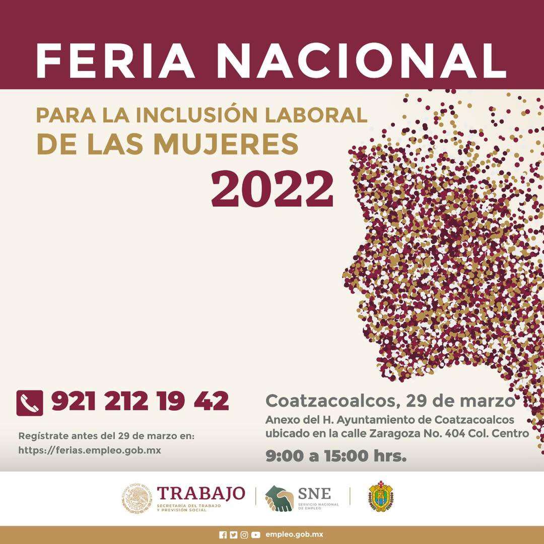 Te esperamos mañana en nuestra sexta feria en #Coatzacoalcos 

Lugar: Anexo del H. Ayuntamiento de Coatzacoalcos, ubicado en la calle Zaragoza No. 404 Col. Centro.
⏰ 09:00 a 15:00 horas.

Regístrate en el siguiente link: bit.ly/3MlBhTo