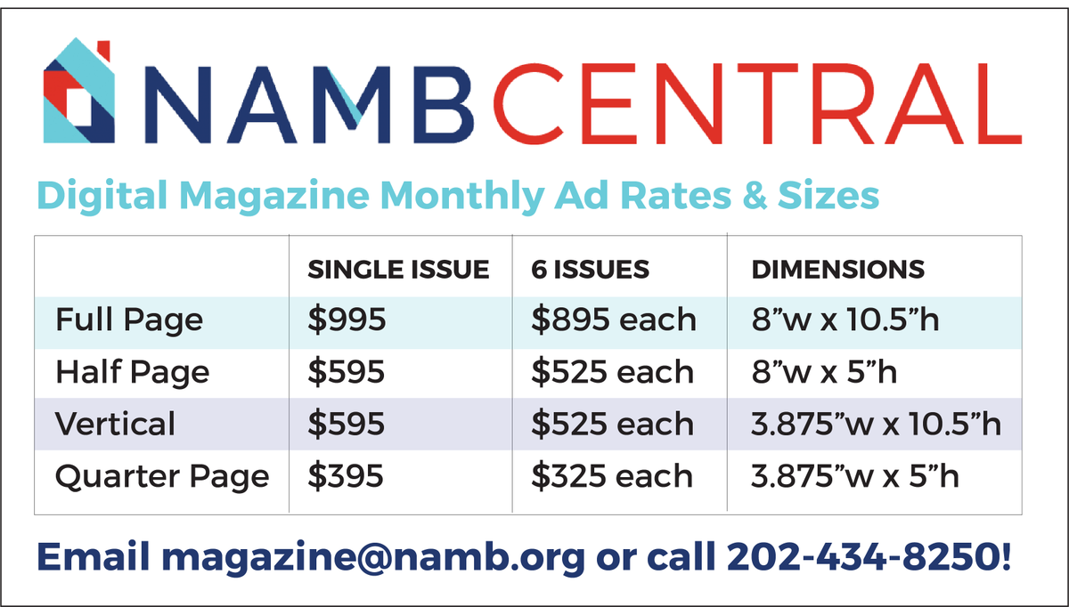 NAMBpros's tweet photo. Reach 300,000 mortgage professionals across multiple channels in our monthly digital magazine, #NAMBCentral! Published on https://t.co/iZ6TQ4P8Wv & printed for our annual events #NAMBFocus and #NAMBNatl. Visit https://t.co/78OPKKs69G, email magazine@namb.org to advertise. https://t.co/aXm168C7ak