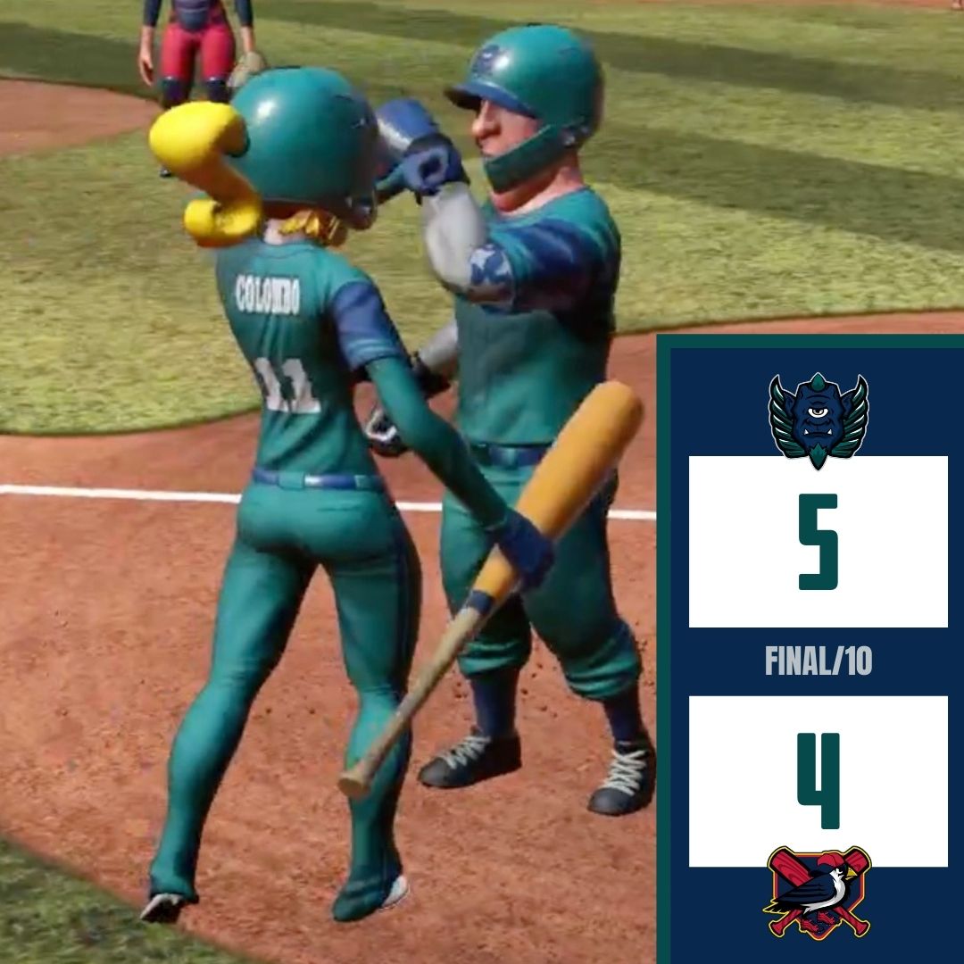 MythicSSBL's tweet photo. MYTHIC WIN!
•
Mr. Irrelevant, Lucian Miles accounts for 2 of the 4 home runs hit by the Mythic today as they escape with their first win in franchise history!
•
#UnleashTheBeast https://t.co/TKmvNSkZtn