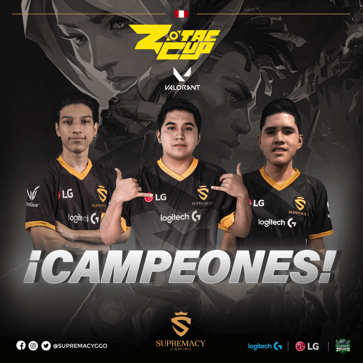 supremacyggo's tweet photo. ¡CAMPEONES!

Suprem@s 👑:

El día de ayer nuestra escuadra de #Valorant logro conseguir su primer campeonato. La #ZotacCup Latin América. GG WP 🤝 a todos los participantes y especialmente a @cataclysmtto por la gran final. Estamos seguros que este es el inicio de más triunfos 🏆 https://t.co/hasRHoIPUF