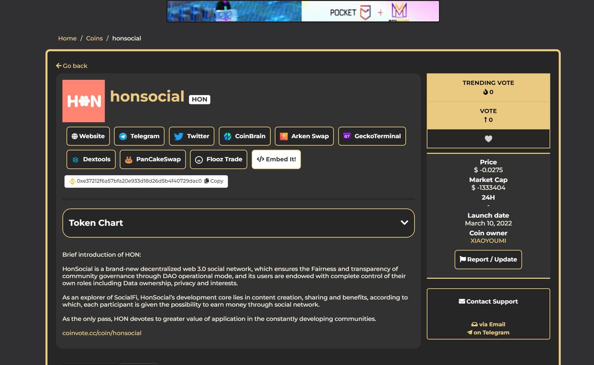 Thank you so much for Coinvote .HON link: coinvote.cc/coin/honsocial
<a href="/CoinvoteCC/">Coinvote</a>  #Web3 #DAO #Socialfi
