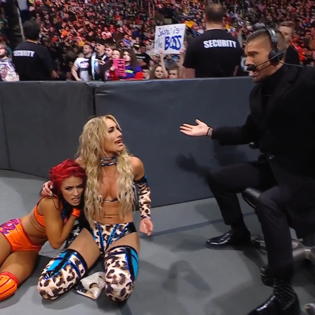 An amazing win for the team of <a href="/NaomiWWE/">Naomi</a>, @SashaBanksWWE, <a href="/YaOnlyLivvOnce/">LIV Morgan</a> &amp; <a href="/RheaRipley_WWE/">RheaRipley_WWE</a>!

And a boo-boo face for <a href="/CarmellaWWE/">Mella Is Money 🤑</a>! 😂

<a href="/ZelinaVegaWWE/">ZV</a> <a href="/WWEGraves/">Corey Graves</a> 
#WrestleMania #WWERaw
