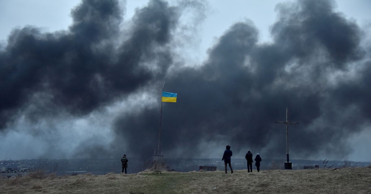 Reuters's tweet photo. Rockets strike Ukraine's Lviv as Biden says Putin 'cannot remain in power' https://t.co/QuaSi9ACd8 https://t.co/CIQwniwiyI