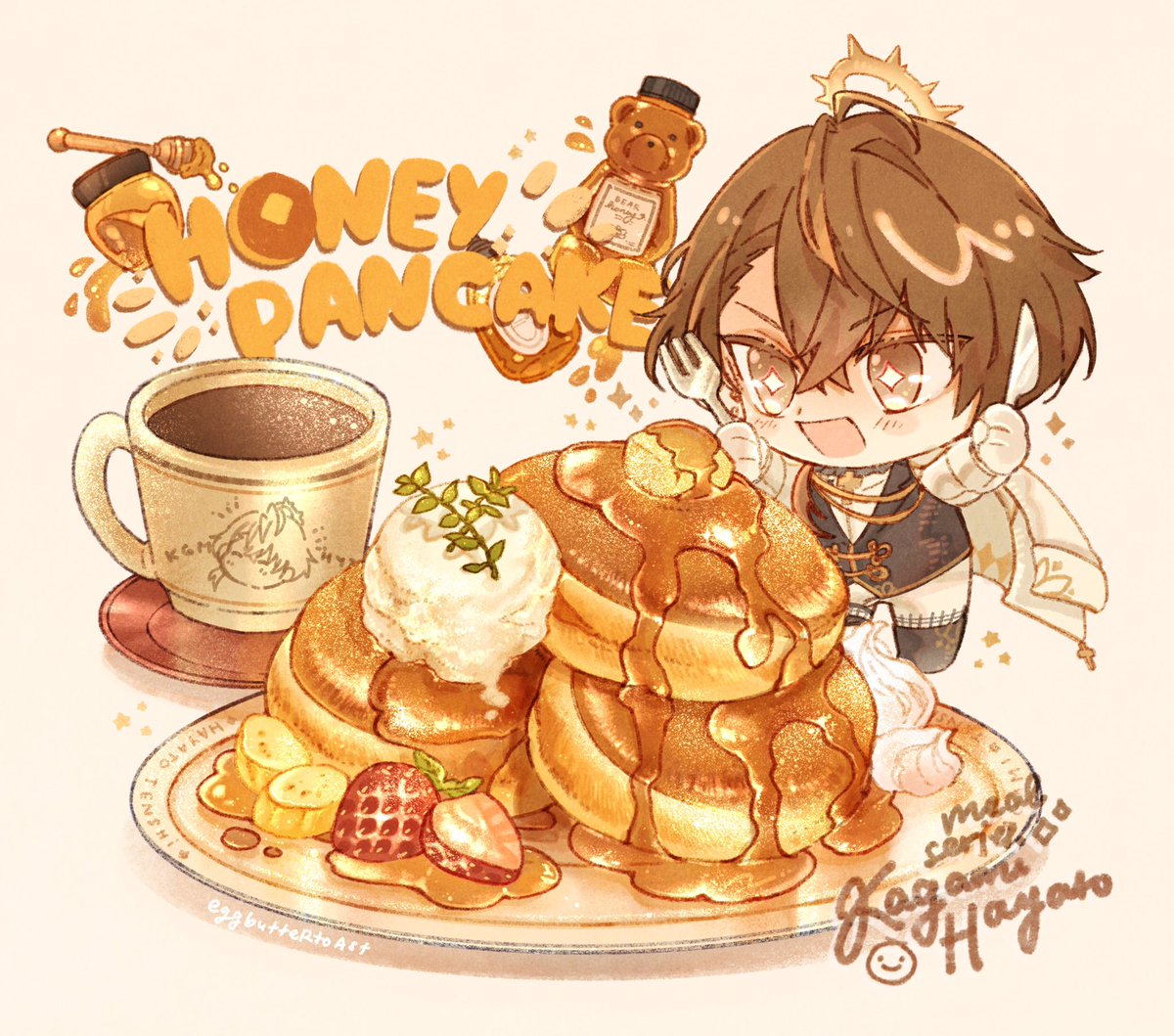 「Brunch with pancake and lots of honey fo」|nao 🍞🍳のイラスト