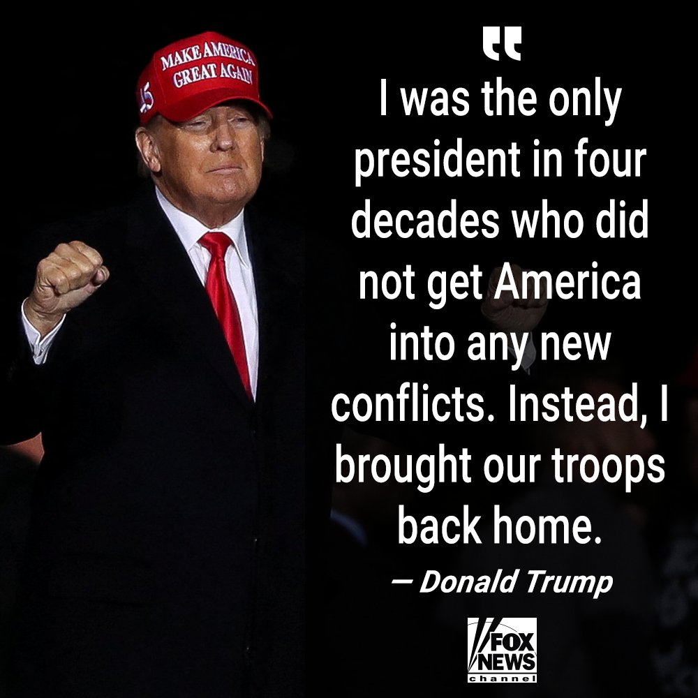 FoxNews's tweet photo. ART OF THE DEAL: Former President Trump touts record of diplomacy and keeping America ‘the hell out of war’ while in office. https://t.co/CCYgySZ3fu