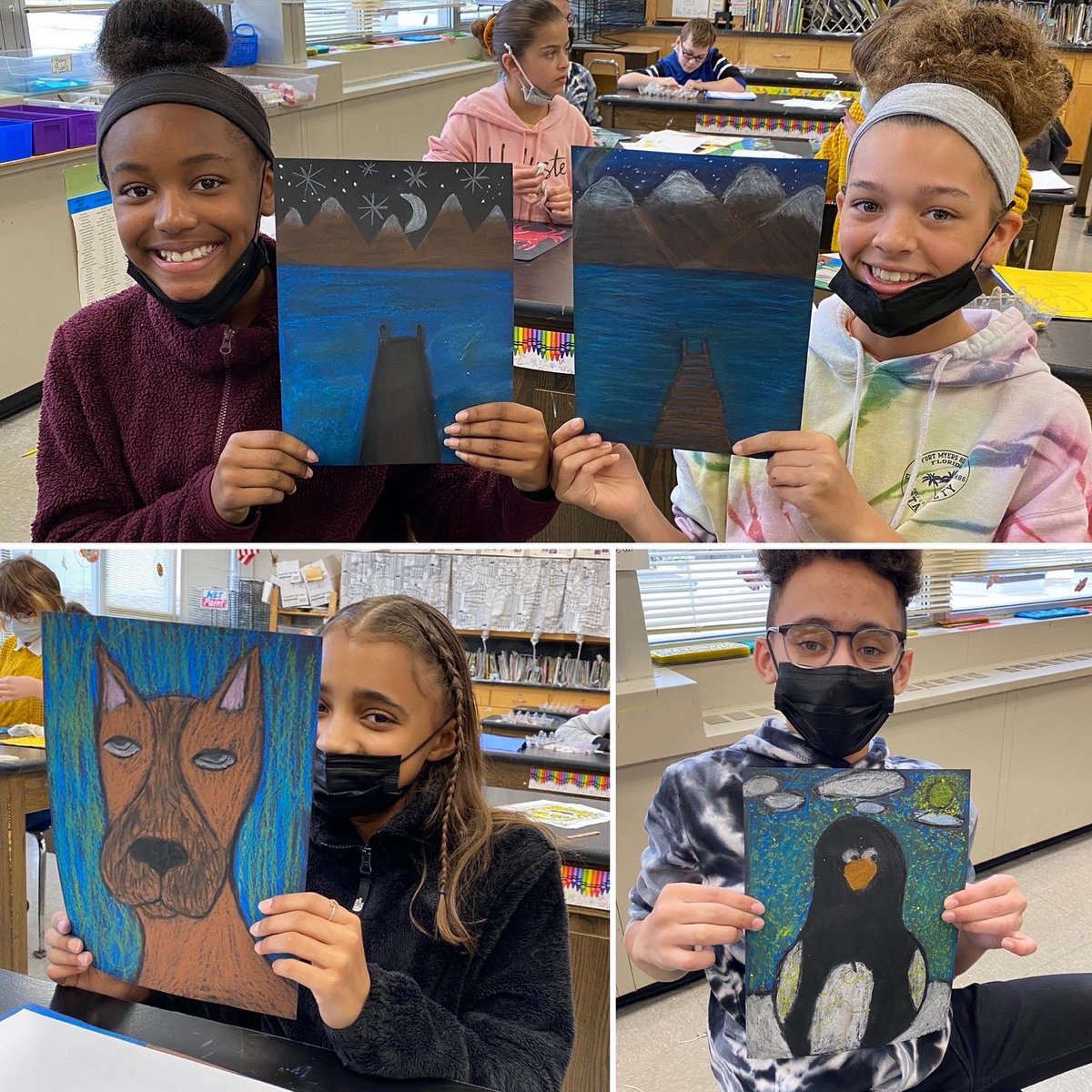 MsPelto's tweet photo. Teaching Art is the only job I want to do in this life. Look at all these CIMS students achieving new oil pastel skills! #mspeltoart #cimsArt #warrenwill @CrestonIMS https://t.co/cZPYy9grc7