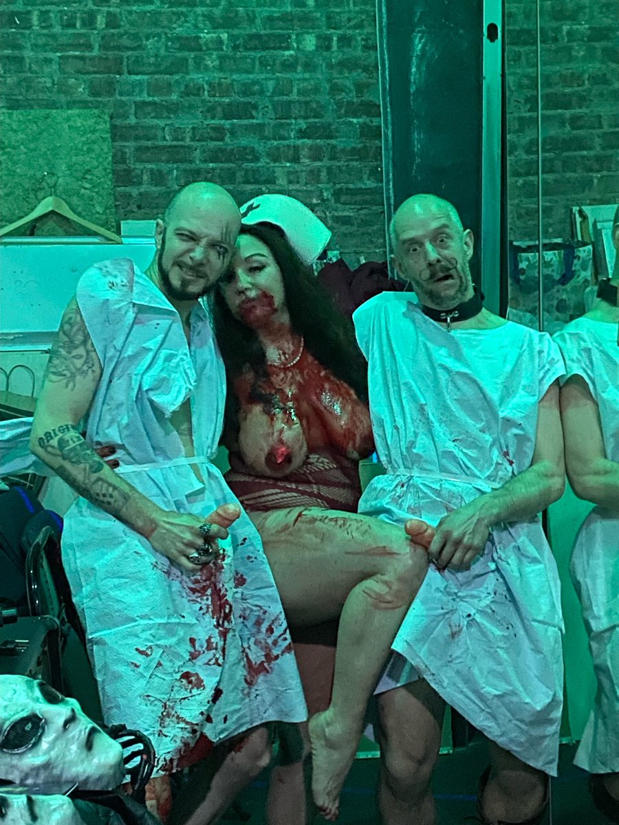 MsJewellMarceau's tweet photo. Back stage after My show!: My 2 best psycho medical patients! Angelo & Will took their castrations like champs after I addicted them to my MORPHINE! We had a blast @xris_smack Birthday EVENT! #bloody #naughtnurse #castrationFetish #memories #letsdowierdshit #letshavefunbitches https://t.co/Z6GB5bBpP3