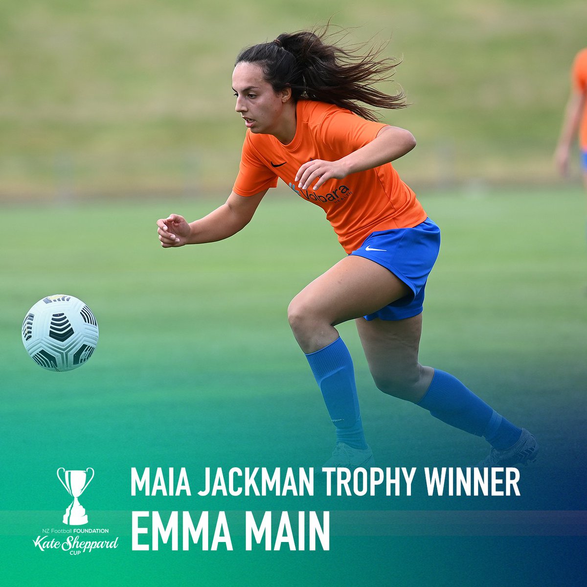NZ_Football's tweet photo. Congratulations to @WgtnUnited's @emmakalanmain, named MVP in today's #KateSheppardCup final, and awarded the Maia Jackman Trophy 👏👏👏 https://t.co/PiN0MFtu48