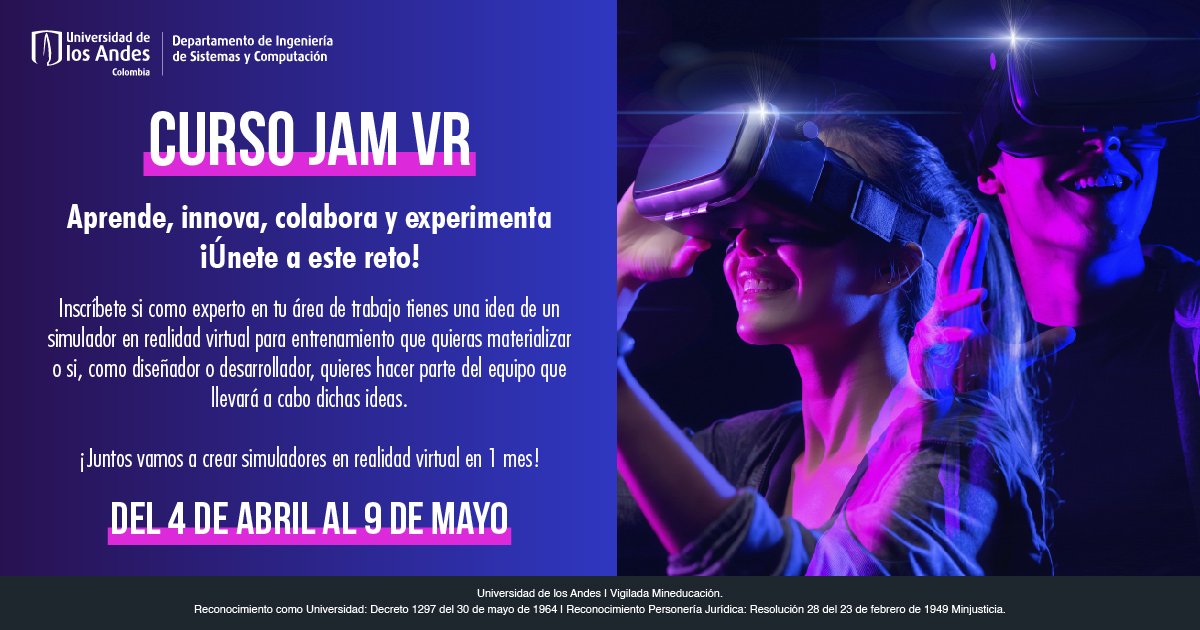 No te pierdas de nuestro curso Jam VR. Un espacio de aprendizaje, colaboración y experimentación.
Aprende y construye simuladores para entrenamiento en VR
Inscríbete aquí bit.ly/3IGxXim
#ComunidadDISC