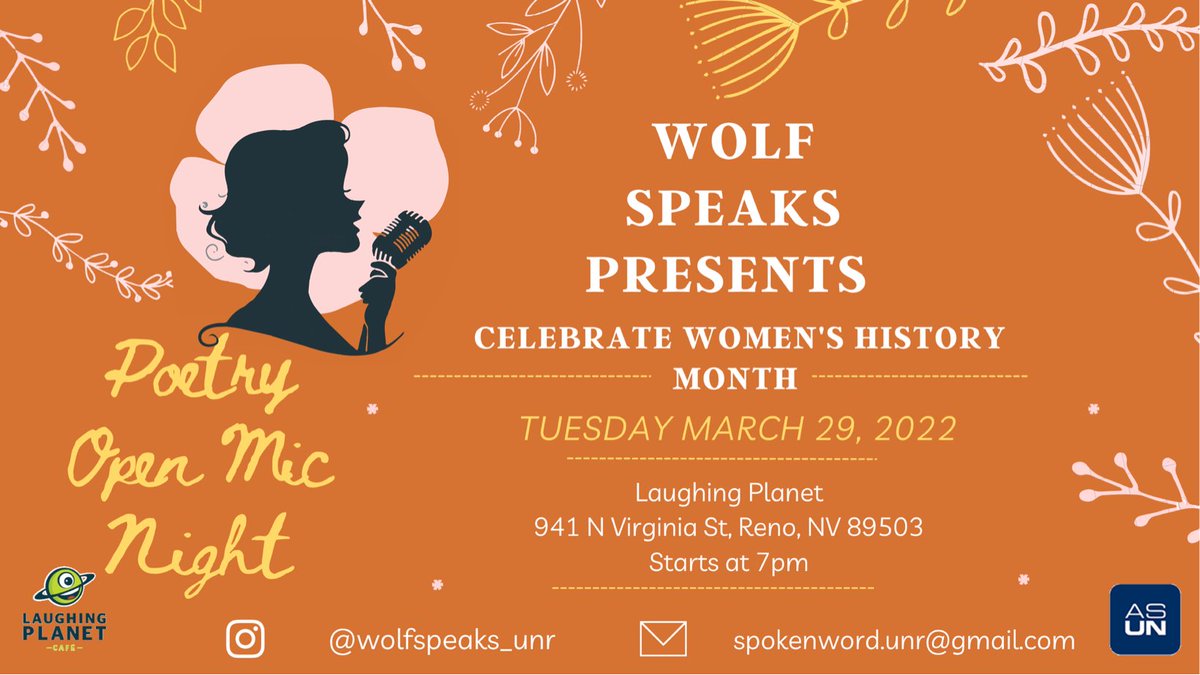 Celebrate Women’s History Month with Poetry Open Mic Night on Tuesday, March 29th at 7pm in Laughing Planet! 

#ASUN #PackPride #WomensHistoryMonth