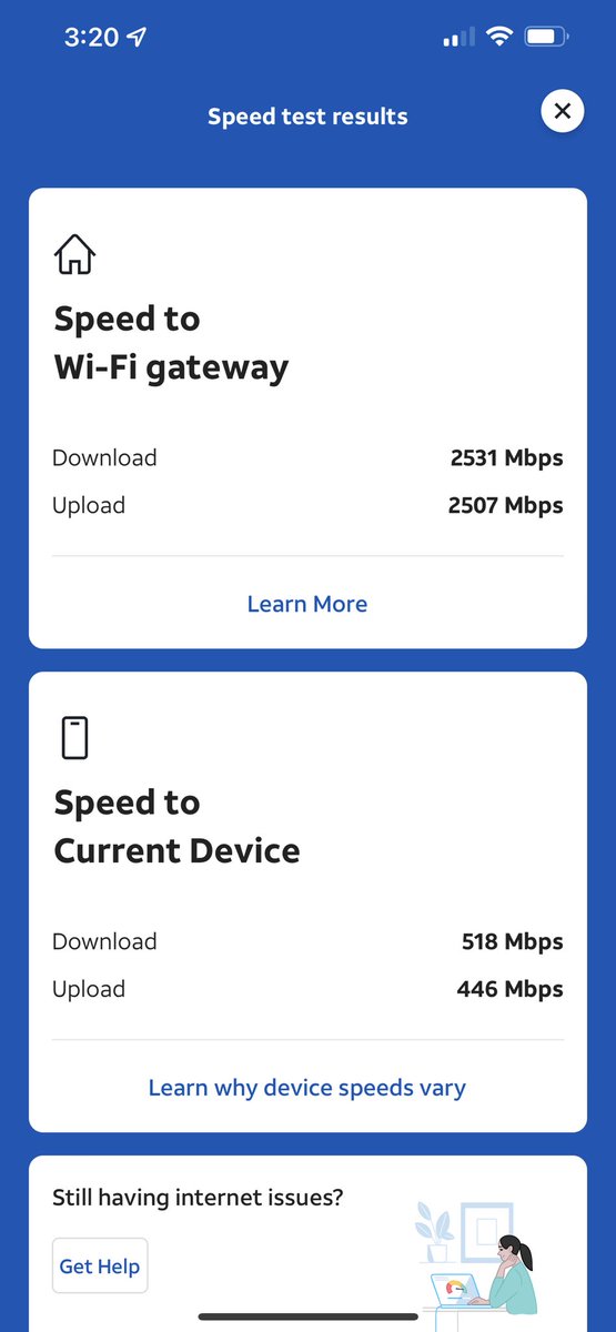 kylereilly's tweet photo. Enjoying my new 2Gbps Fiber Internet from @ATT.  2 Gigs both up and Down. 500Mbps on my cell phone. Bye bye @Ask_Spectrum with 1Gbps down and 20Mbps up. https://t.co/SPUma3H8c3