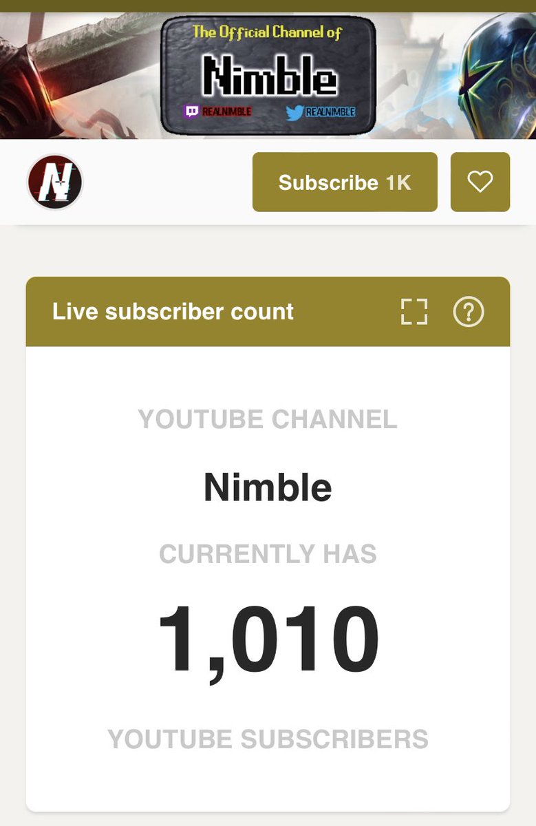 realNimble's tweet photo. Thanks for 1k subs! I recently made a vid explaining where I’ve been and my plans for future content, go check it out on the channel. https://t.co/HCqrdd7Aoh