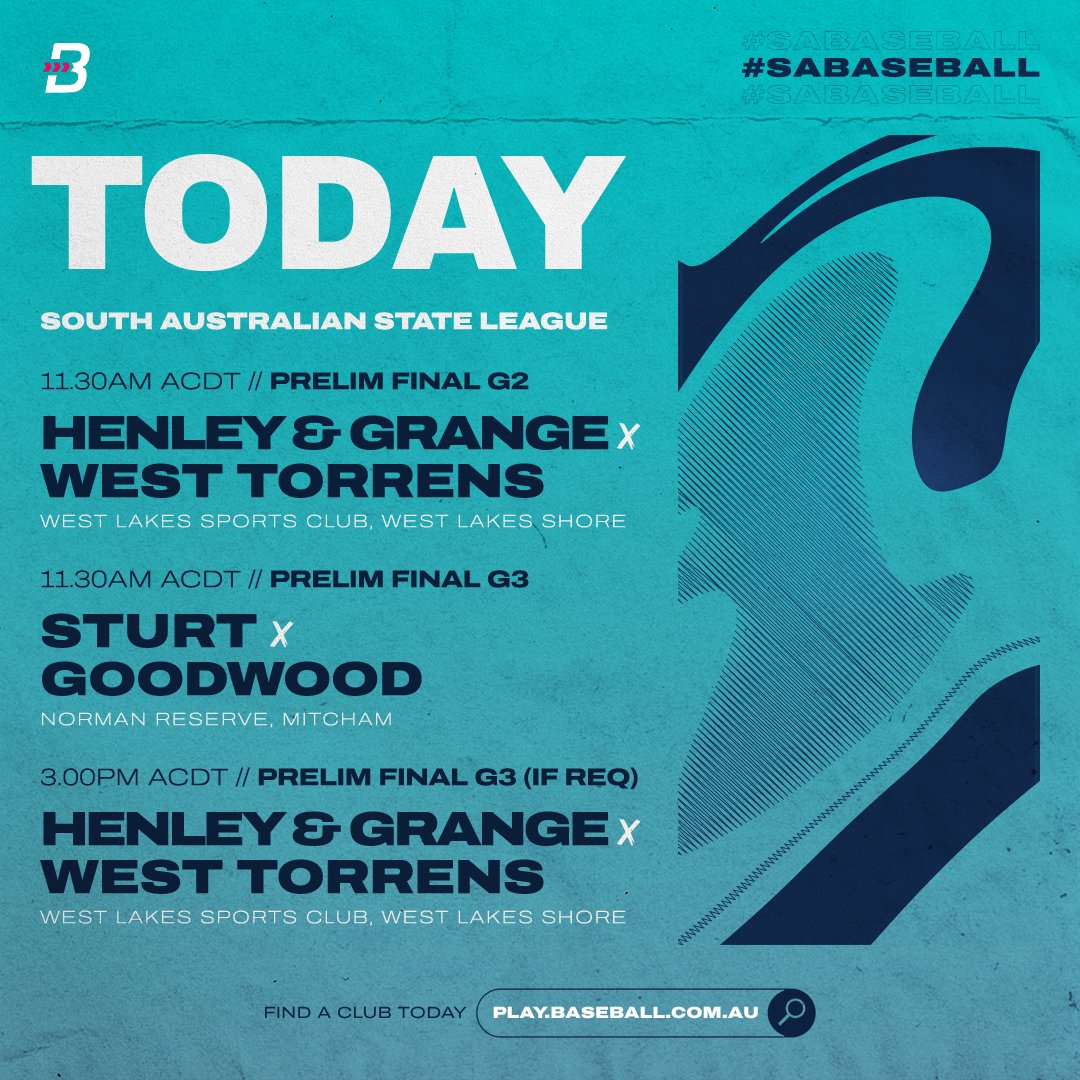 baseballcomau's tweet photo. Grand final spots are on the line in South Australia today.

Watch game three between Sturt Saints and Goodwood Indians at https://t.co/xojkyvKzaB from 12pm AEDT.

SASL hub: https://t.co/PN9YocVqjG #SAbaseball https://t.co/PBC0MhJCxO