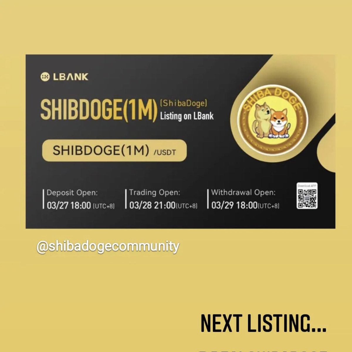 RealShibaDoge's tweet photo. We’re coming to @LBank_Exchange!

#crypto #cryptocurrency #shiba #shib #doge #dogecoin #shibadoge #tothemoon #🚀 #wagmishibadoge #wagmi https://t.co/DMtd0WH7Aj