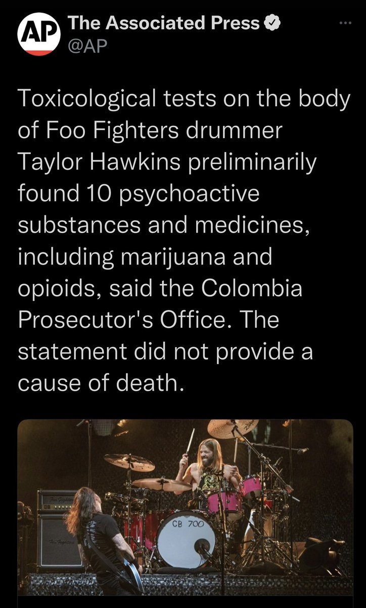 BCRiverfront's tweet photo. #TaylorHawkins death while tragic shows once again that people die from an overdose cocktail. As in most cases #marijuana seems to always be present.  @learnaboutsam https://t.co/cjLjTnvkUs
